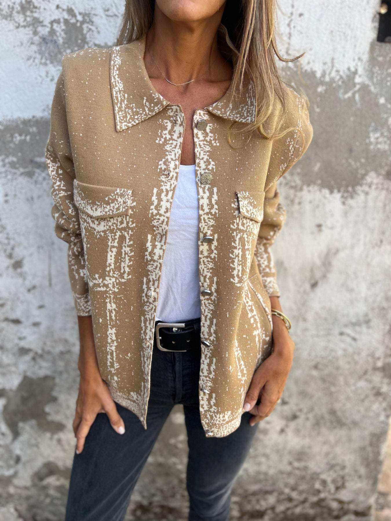 Lapel Knitted Long Sleeve Jacket - Seldom Seen Styles