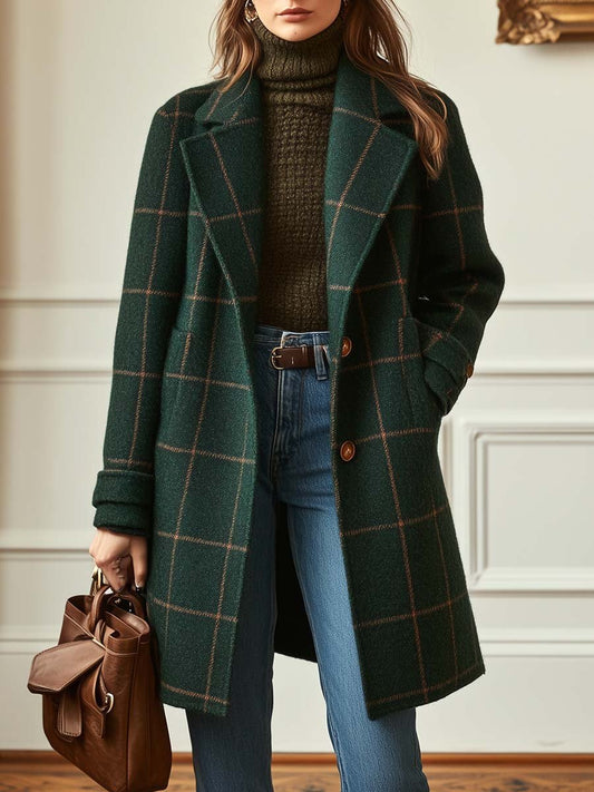 Manteau en Tweed à Carreaux avec Revers Rétro pour Femmes - Seldom Seen Styles