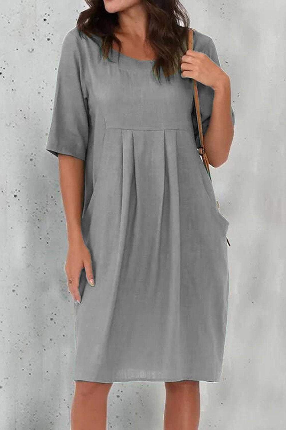Cotton and Linen Pleated Pocket Casual Dress - Seldom Seen Styles