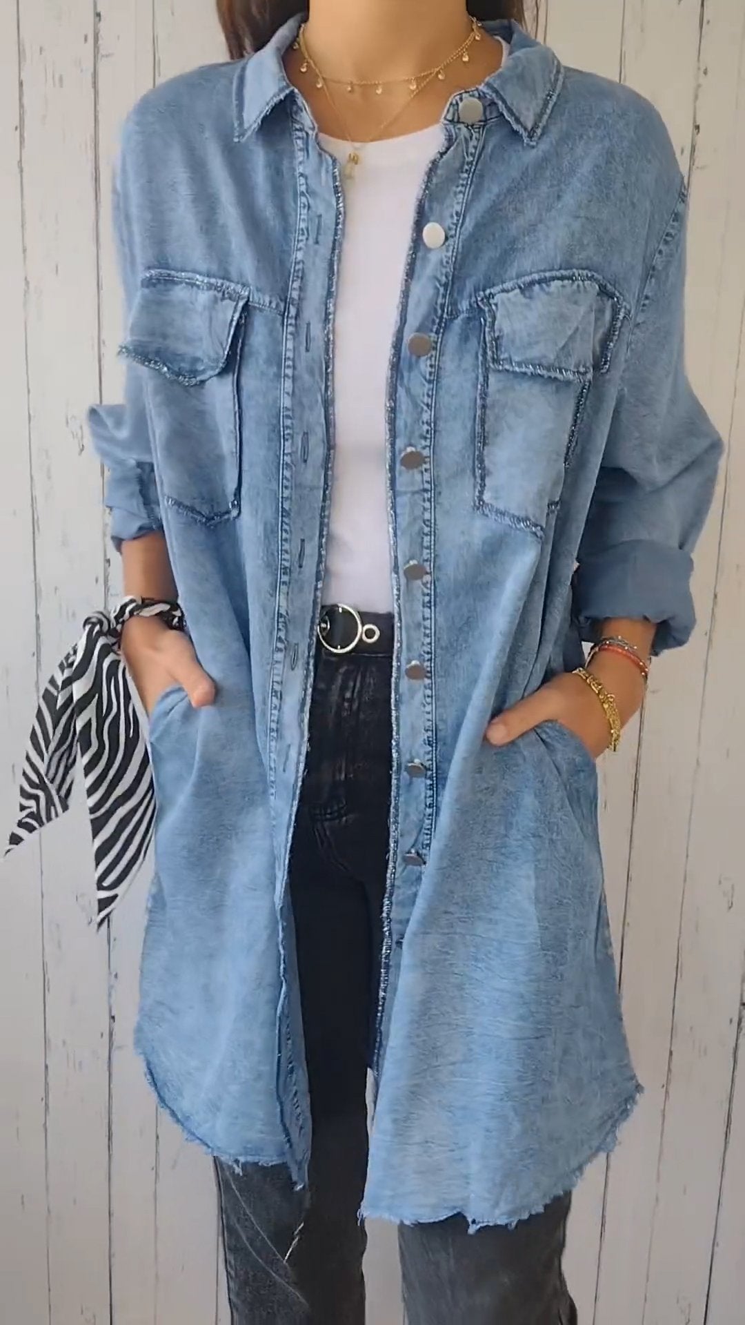 Faux Denim Comfortable Long Coat Shirt - Seldom Seen Styles