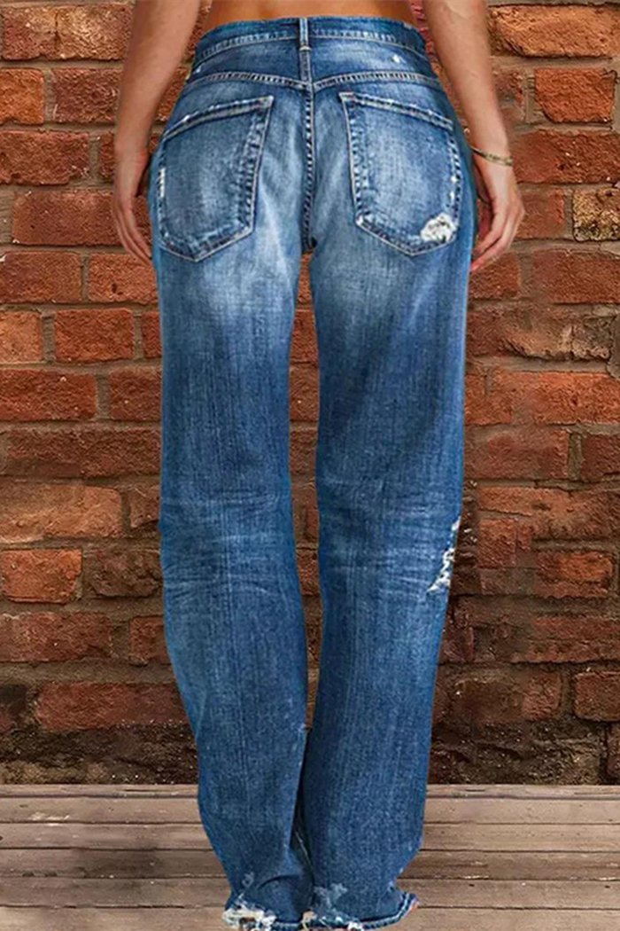 Women's Mid-rise Ripped Casual Straight Pants - Seldom Seen Styles