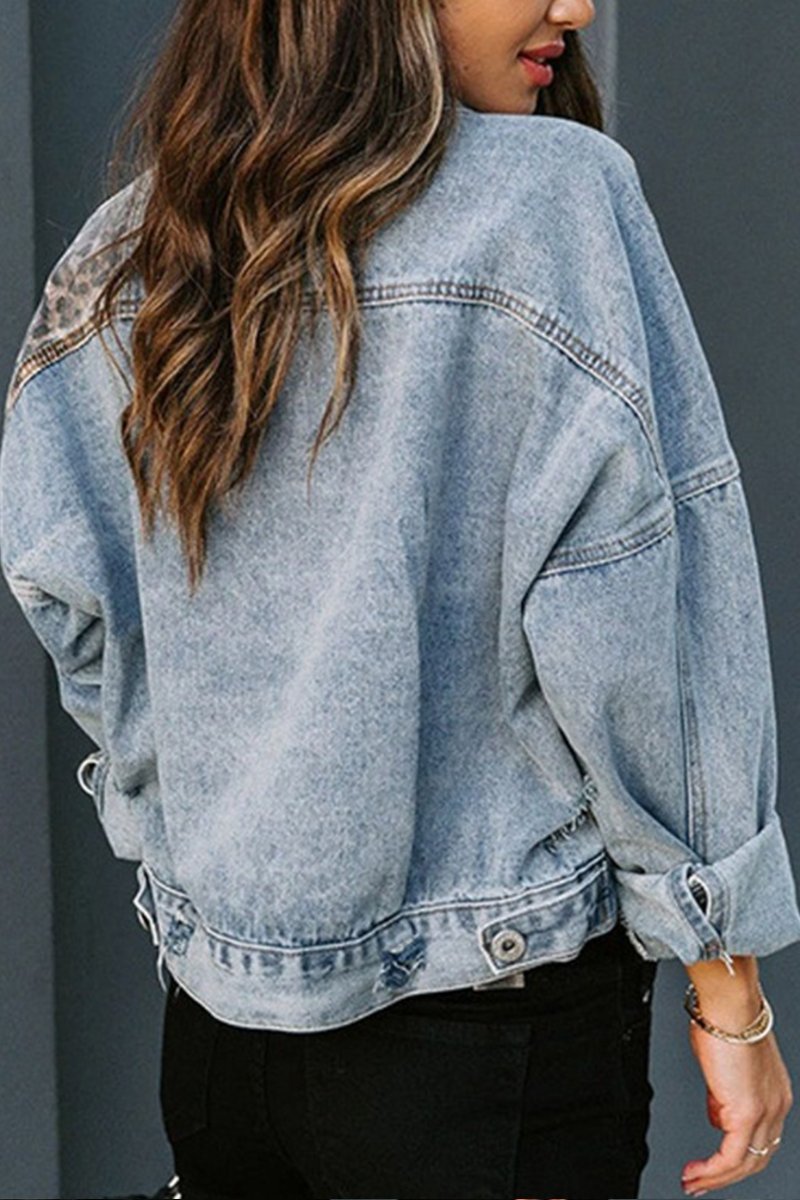 Women's Fashion Denim Leopard Print Jacket - Seldom Seen Styles