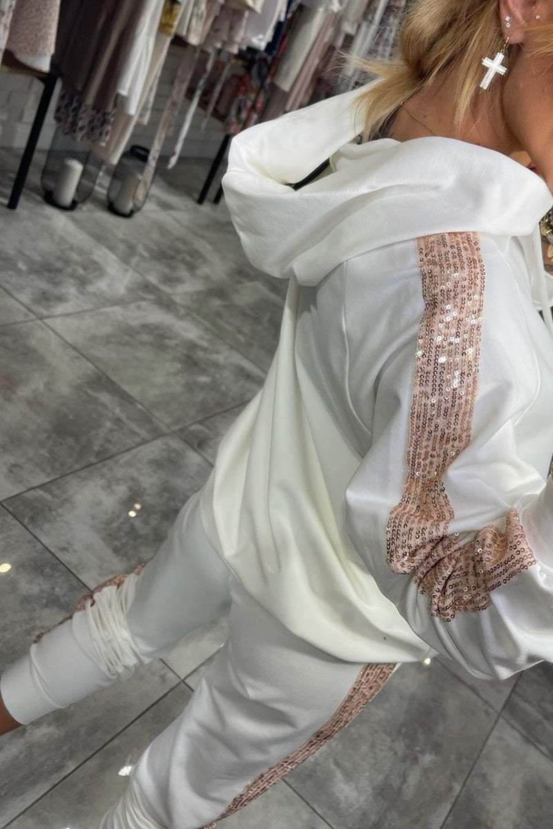 Women's Hooded Long Sequined Casual Suit - Seldom Seen Styles