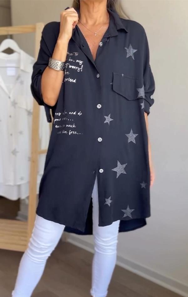 Lapel Single-breasted Star Letter Printed Shirt - Seldom Seen Styles
