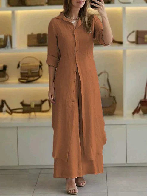 Lara Cotton Linen Loose Maxi Shirt Dress 3/4 Sleeve Button Down - Seldom Seen Styles