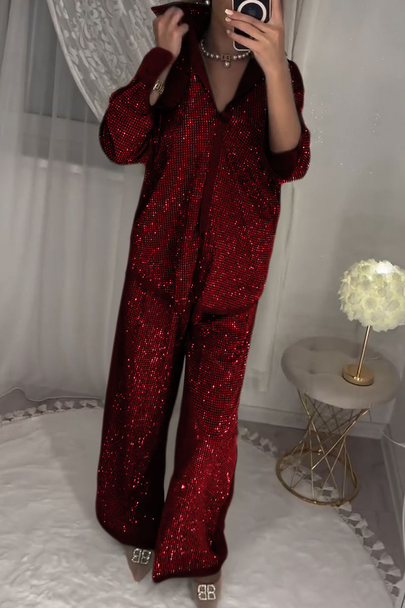 Women's stylish diamond-embellished top and pants two-piece set - Seldom Seen Styles