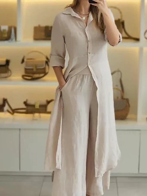 Lara Cotton Linen Loose Maxi Shirt Dress 3/4 Sleeve Button Down - Seldom Seen Styles