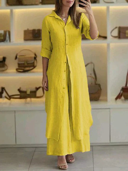 Lara Cotton Linen Loose Maxi Shirt Dress 3/4 Sleeve Button Down - Seldom Seen Styles