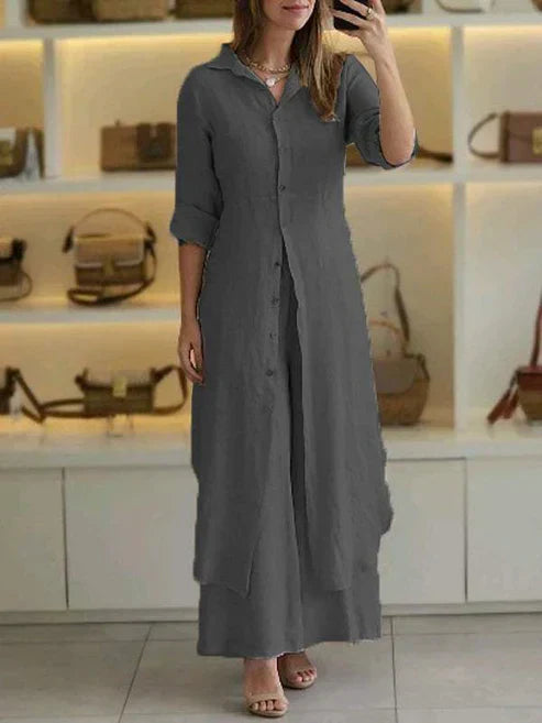 Lara Cotton Linen Loose Maxi Shirt Dress 3/4 Sleeve Button Down - Seldom Seen Styles