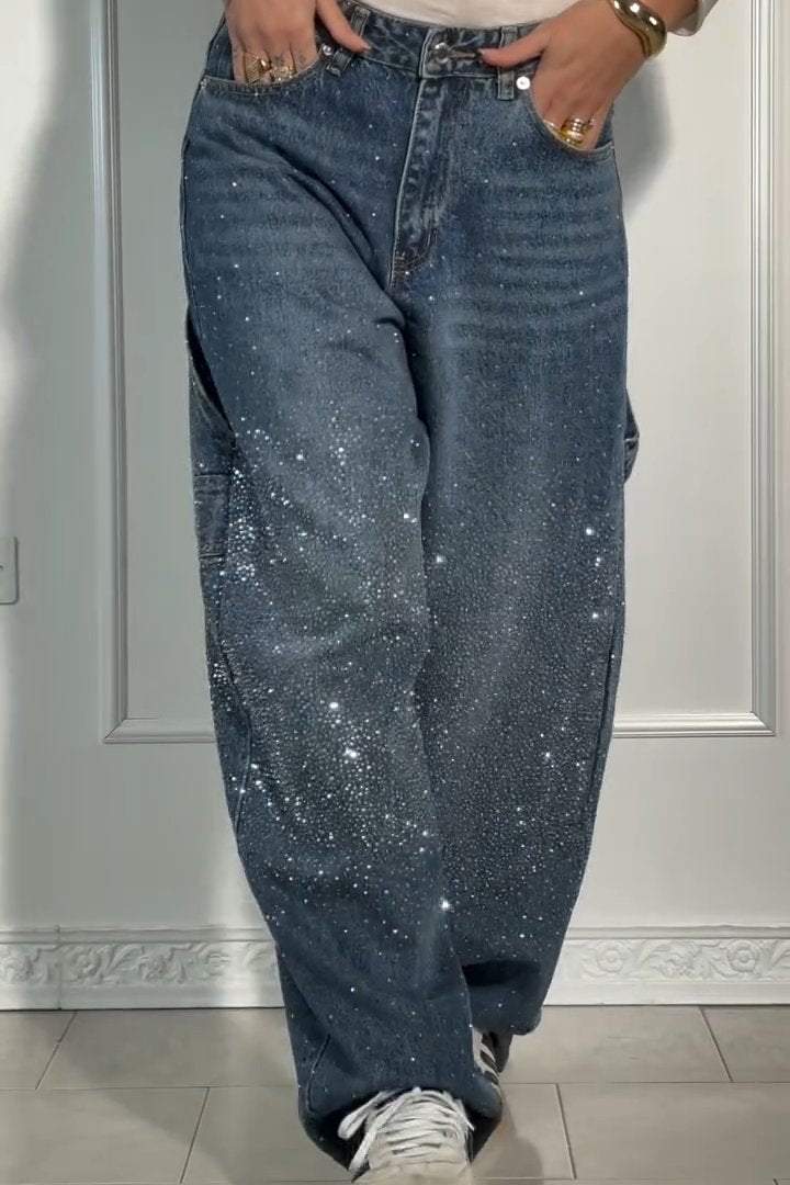 Women's Casual Rhinestone Loose Harem Jeans - Seldom Seen Styles