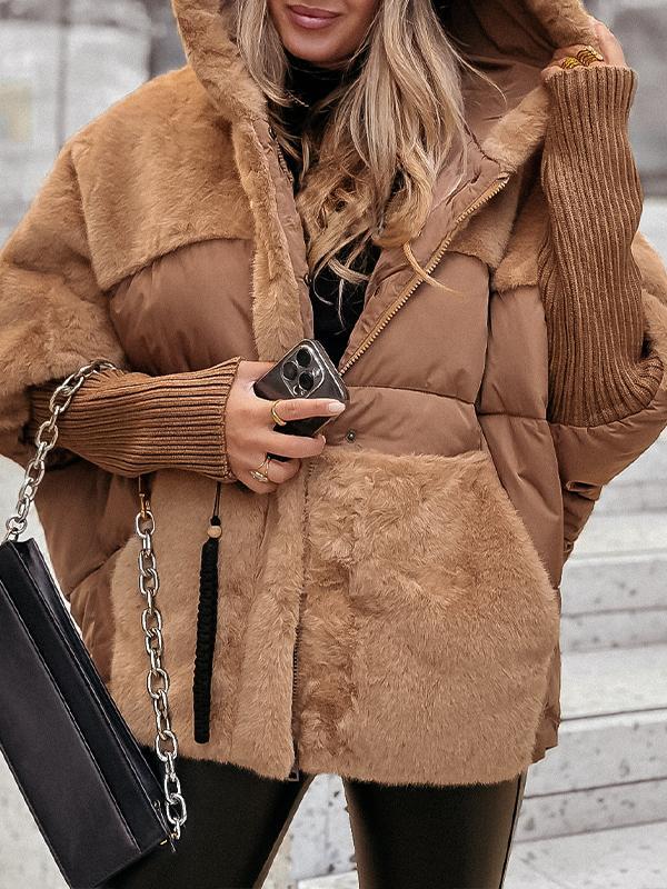 Women's Hooded Long-sleeved Fur Patchwork Winter Casual Coat - Seldom Seen Styles