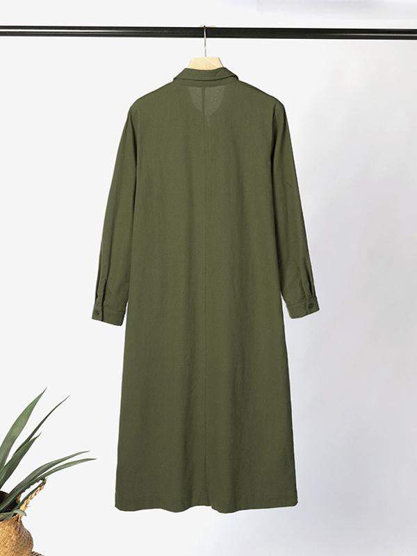 Women's Cotton Lapel Long Sleeve Long Shirt Dress - Seldom Seen Styles