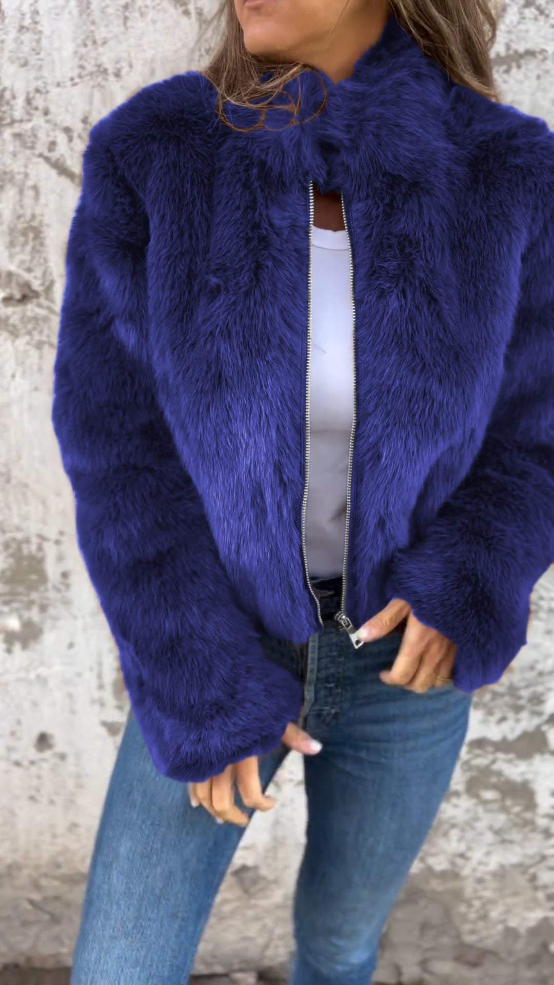 Women's High Collar Fur Zipper Casual Jacket - Seldom Seen Styles