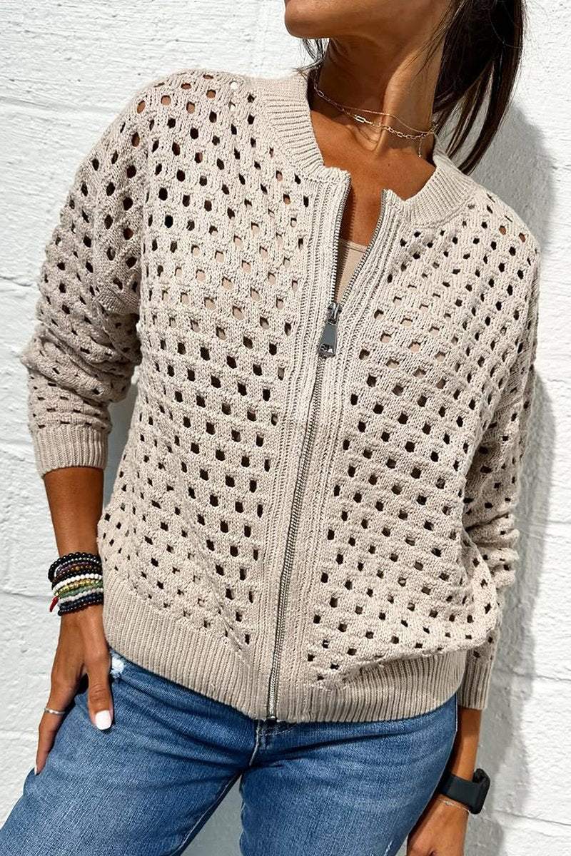 Women's casual hollow knitwear zipper jacket - Seldom Seen Styles