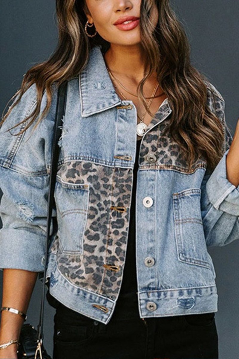 Women's Fashion Denim Leopard Print Jacket - Seldom Seen Styles
