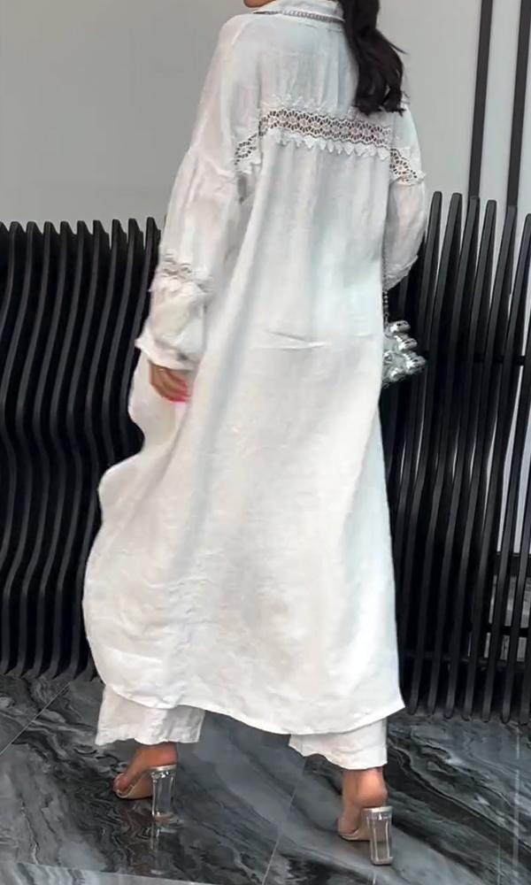 Women's Linen Back Cut-Out Shirt And Trousers Two-Piece Set - Seldom Seen Styles