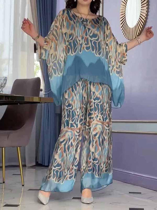 Women's Round Neck Printed Chiffon Suit - Seldom Seen Styles