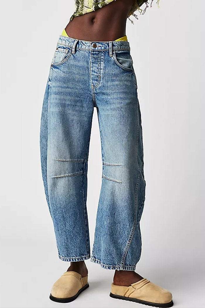 Fashion Casual Women's Loose Wide-leg Pants Mid-low Waist Washed Denim Trousers - Seldom Seen Styles