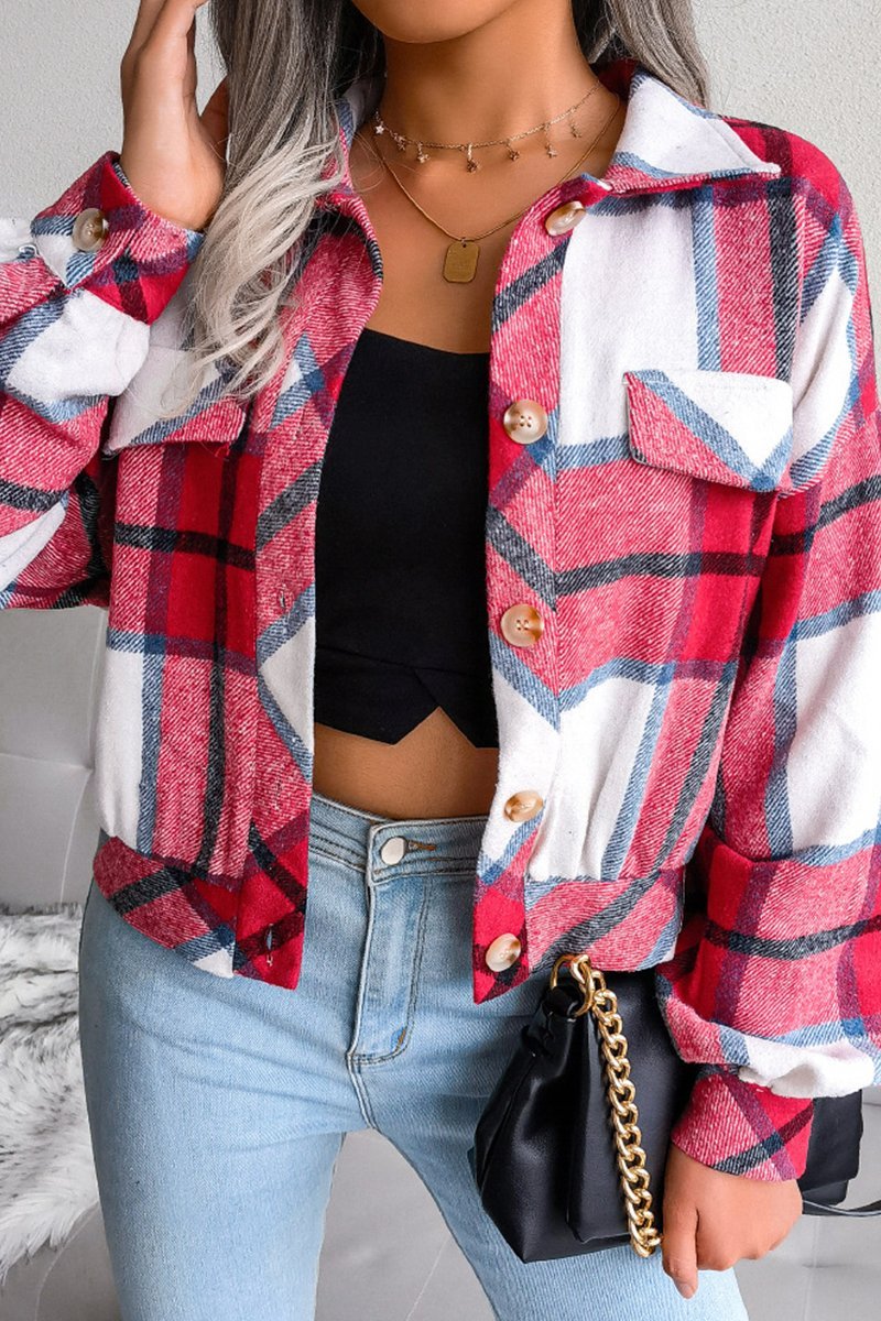 Women's Fashion Plaid Lantern Long Sleeve Woolen Coat - Seldom Seen Styles