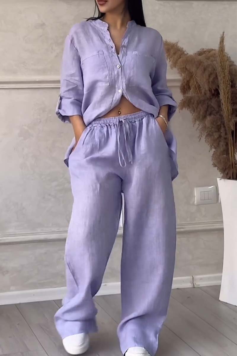 Casual solid color cotton and linen pants two-piece set - Seldom Seen Styles