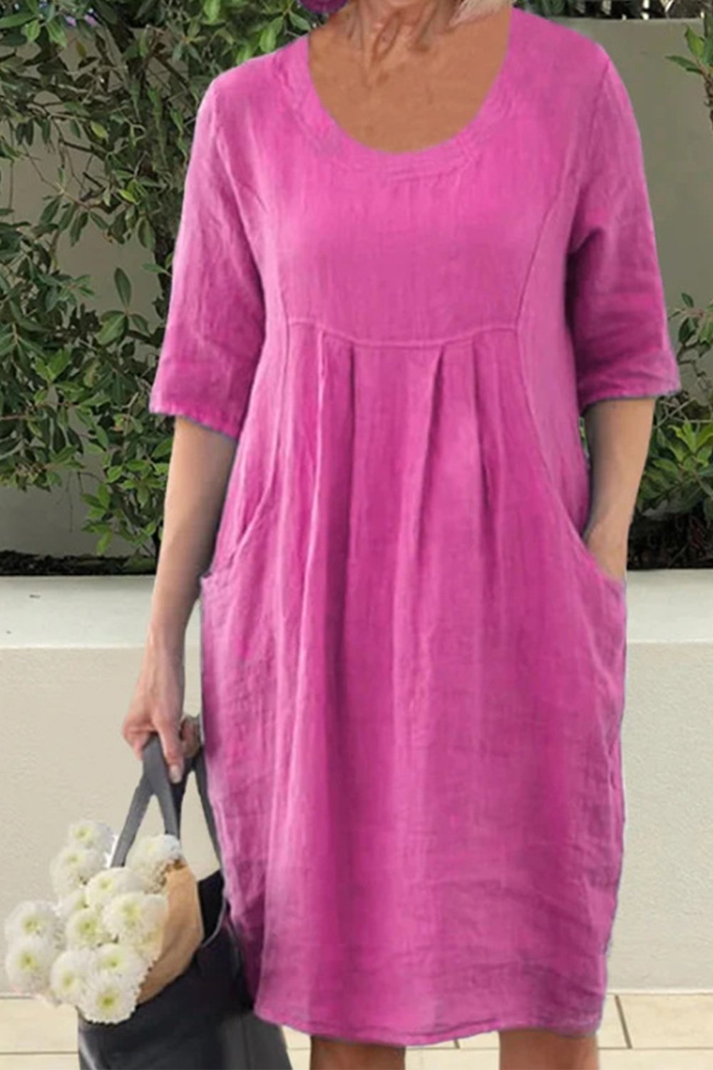 Cotton and Linen Pleated Pocket Casual Dress - Seldom Seen Styles