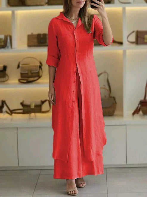 Lara Cotton Linen Loose Maxi Shirt Dress 3/4 Sleeve Button Down - Seldom Seen Styles