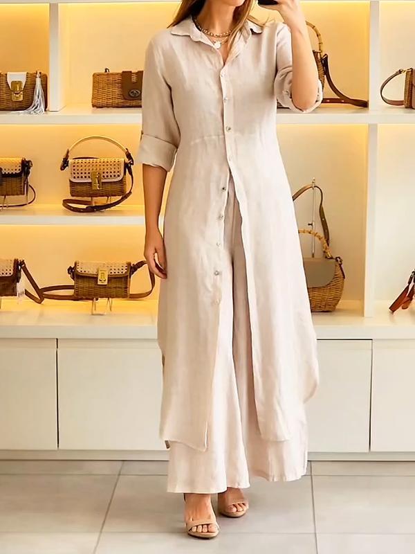 Casual Lapel Long Top and Trousers Two-piece Suit - Seldom Seen Styles