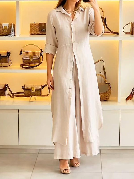 Casual Lapel Long Top and Trousers Two-piece Suit - Seldom Seen Styles