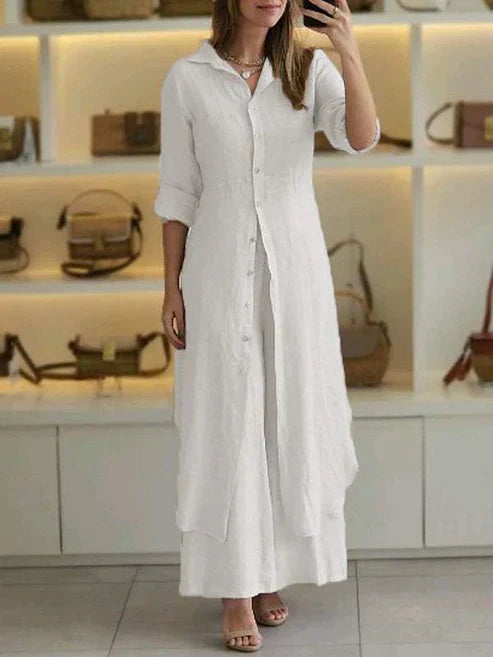 Lara Cotton Linen Loose Maxi Shirt Dress 3/4 Sleeve Button Down - Seldom Seen Styles