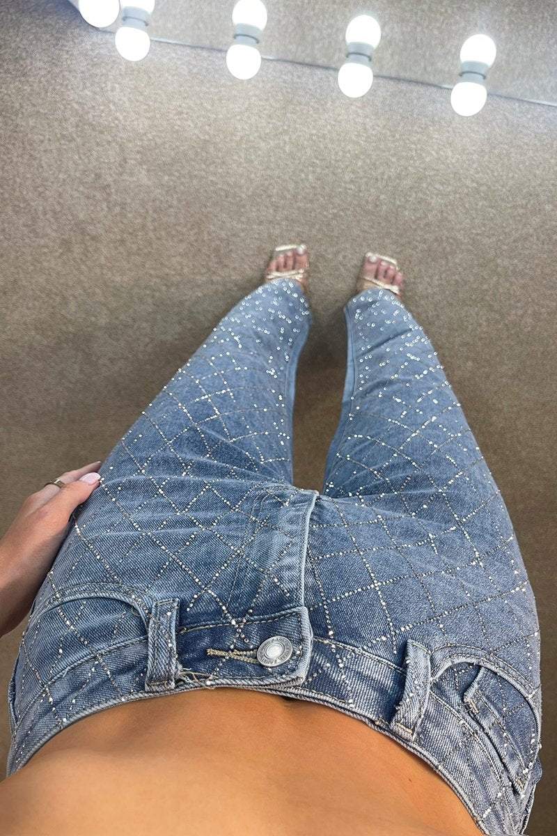 Women's Elegant And Fashionable Diamond Denim Trousers - Seldom Seen Styles