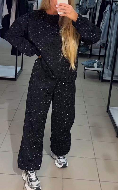 Women's Casual Round Neck Diamond Hooded Two Piece Suit - Seldom Seen Styles