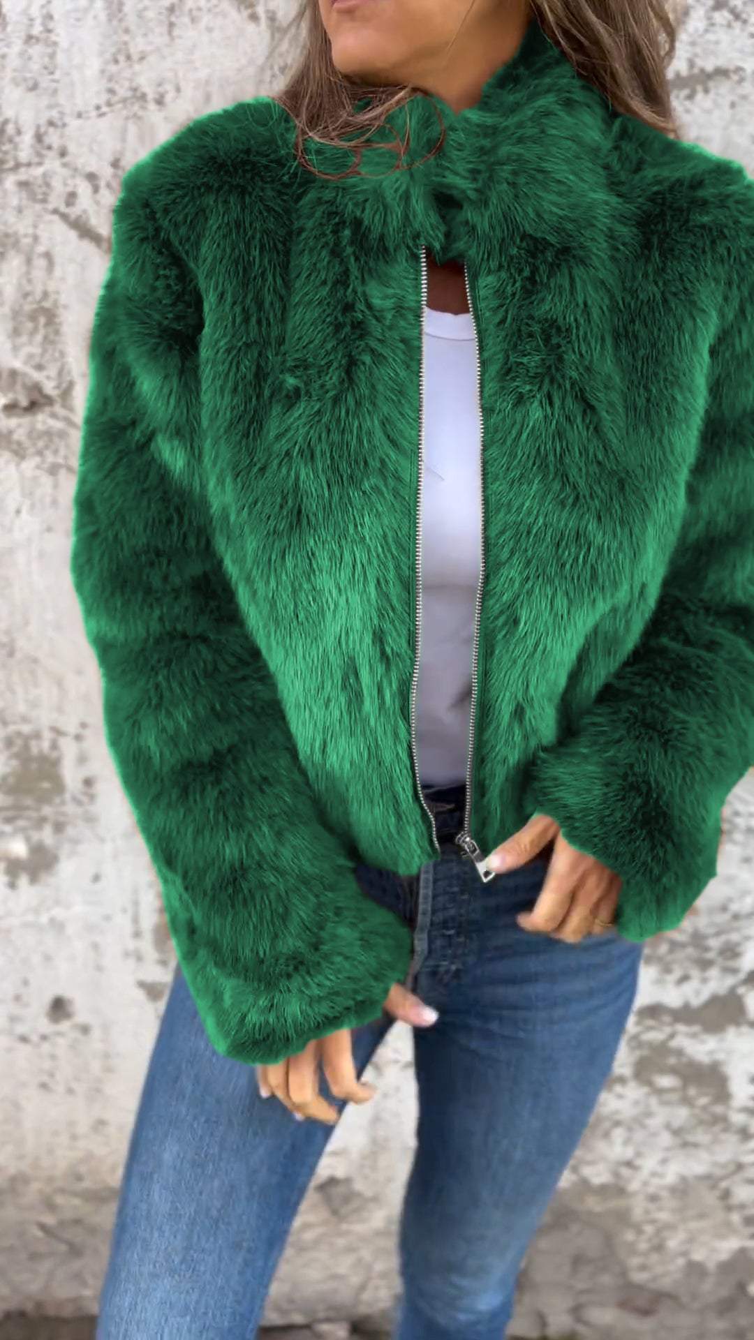 Women's High Collar Fur Zipper Casual Jacket - Seldom Seen Styles