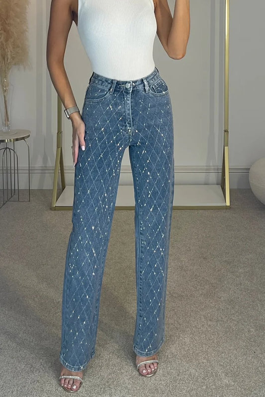 Women's Elegant And Fashionable Diamond Denim Trousers - Seldom Seen Styles