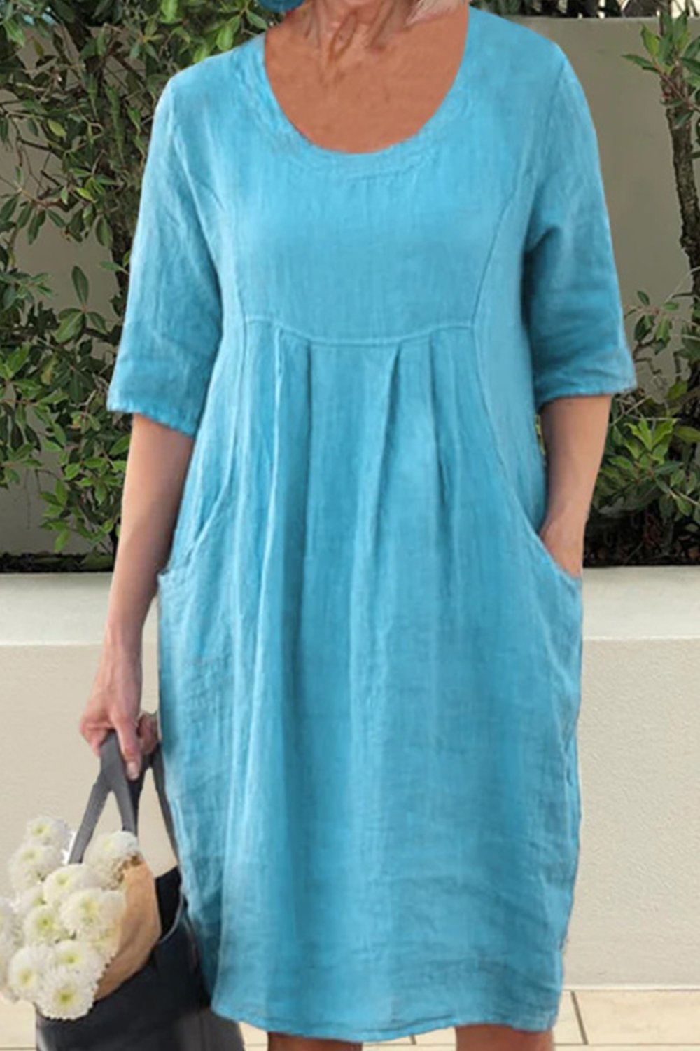 Cotton and Linen Pleated Pocket Casual Dress - Seldom Seen Styles