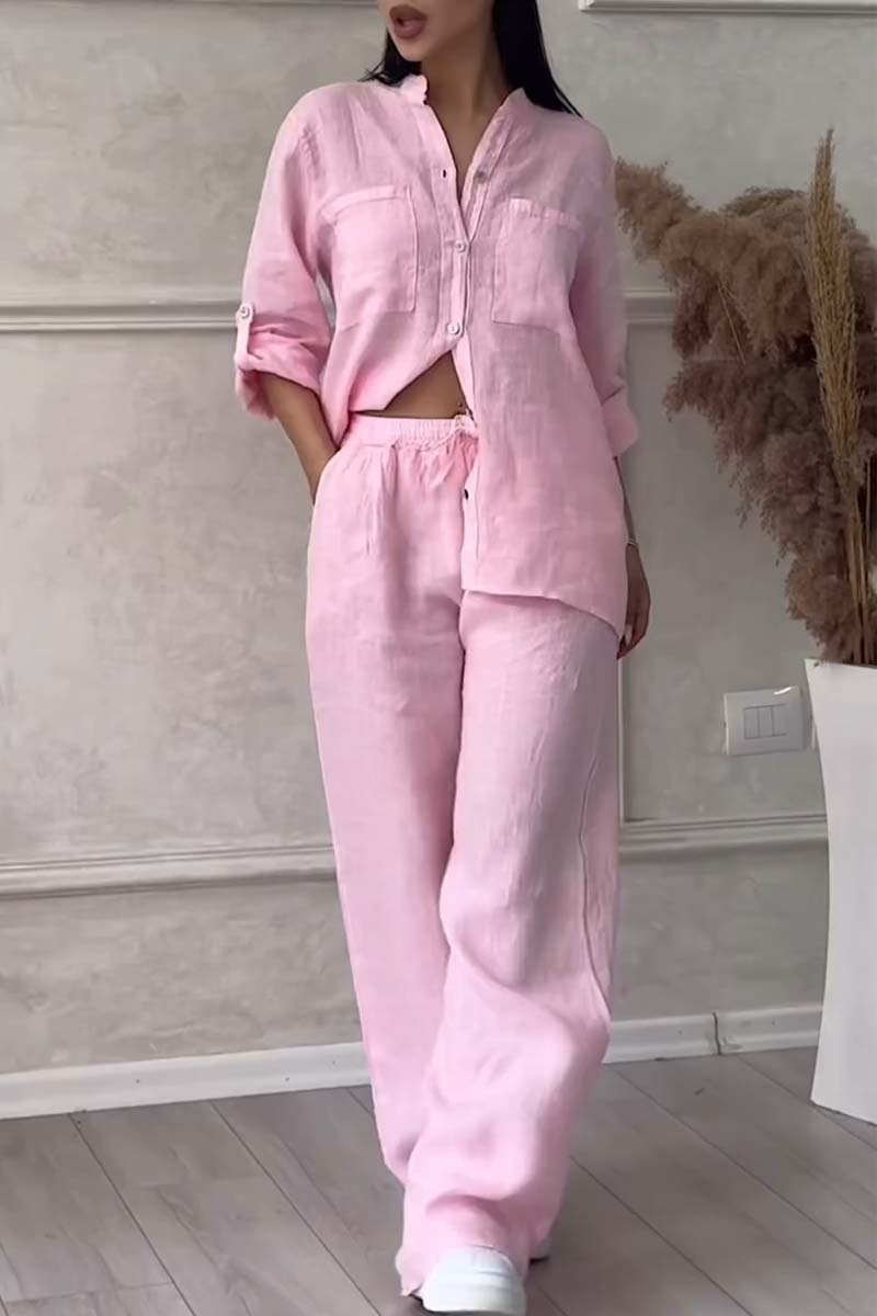 Casual solid color cotton and linen pants two-piece set - Seldom Seen Styles
