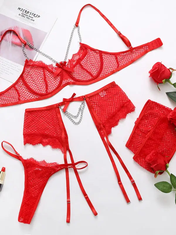 Lace 3 Piece Garter Lingerie Set - Seldom Seen Styles