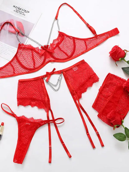 Lace 3 Piece Garter Lingerie Set