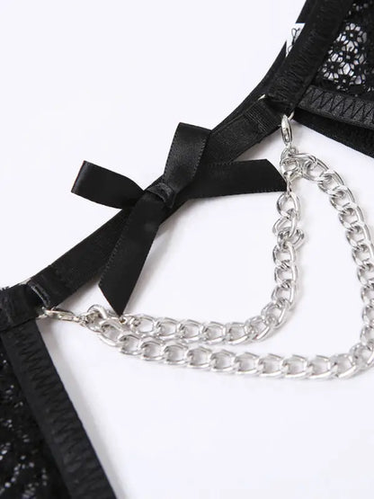 Lace 3 Piece Garter Lingerie Set