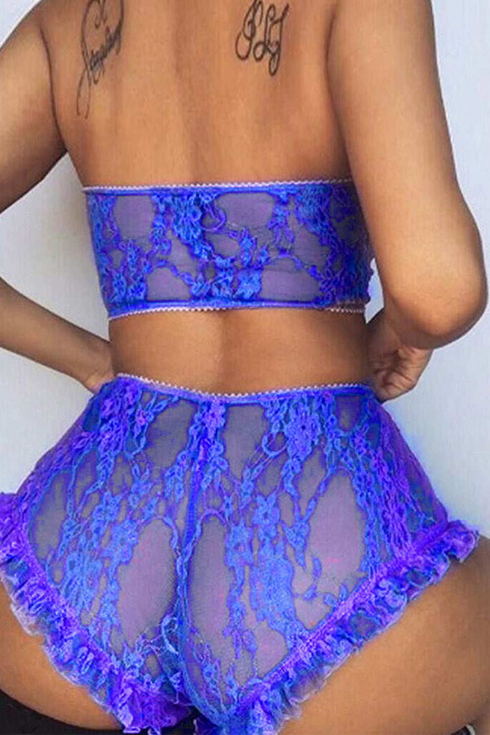 Lace Mesh Print Tube See Through Sleeveless Lingerie Set - Seldom Seen Styles