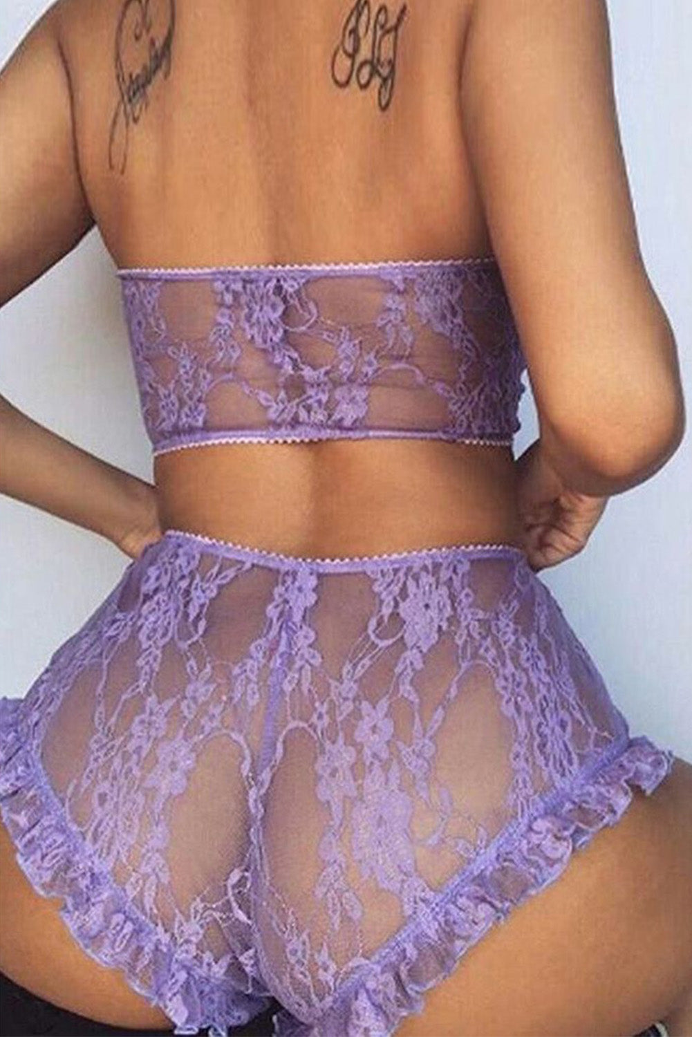 Lace Mesh Print Tube See Through Sleeveless Lingerie Set - Seldom Seen Styles