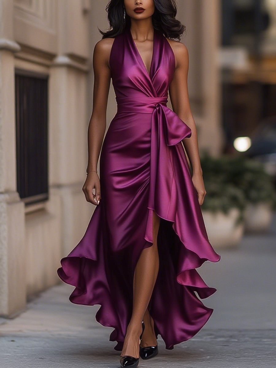 Lisa | Women's V-Neck Sleeveless Wrap Midi Dress - Seldom Seen Styles