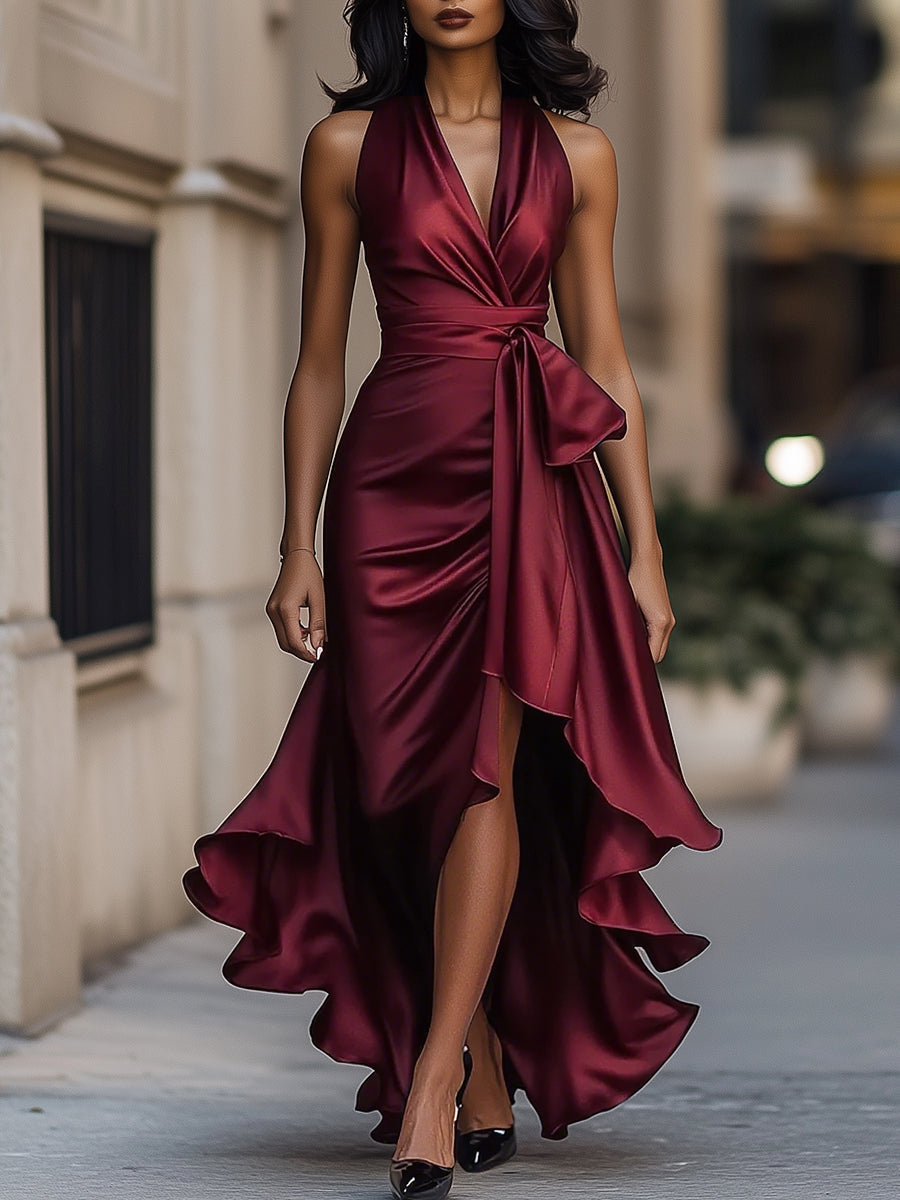 Lisa | Women's V-Neck Sleeveless Wrap Midi Dress - Seldom Seen Styles