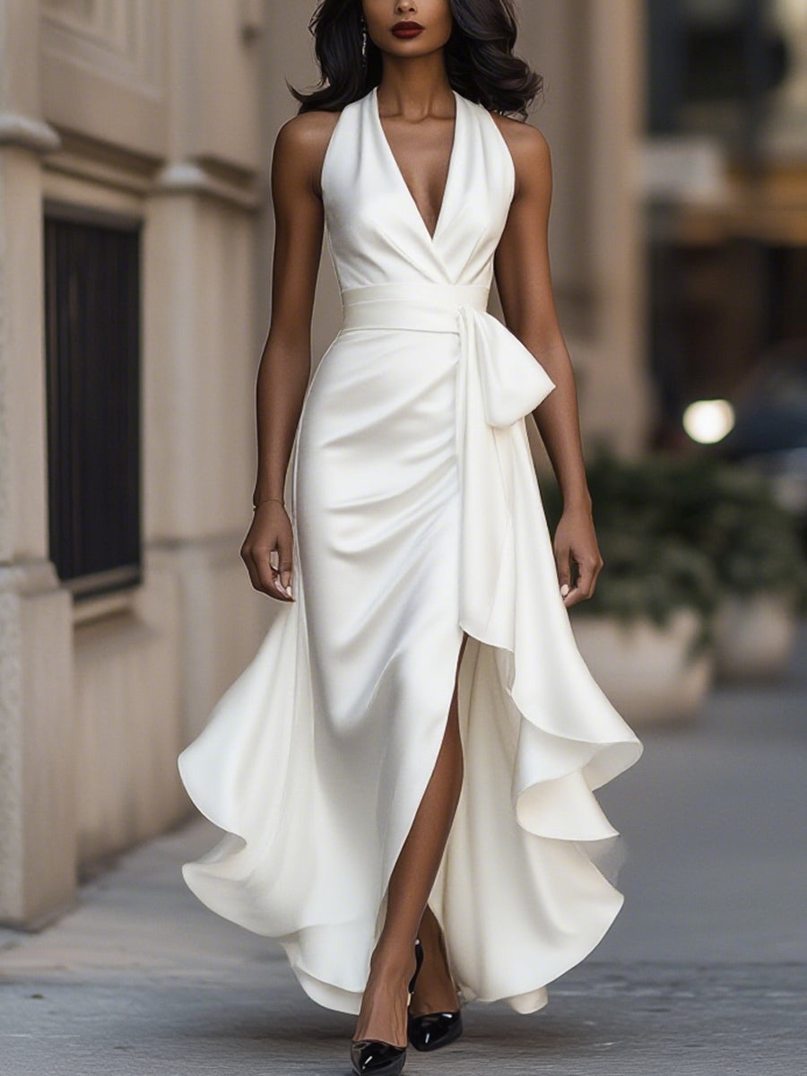 Lisa | Women's V-Neck Sleeveless Wrap Midi Dress - Seldom Seen Styles