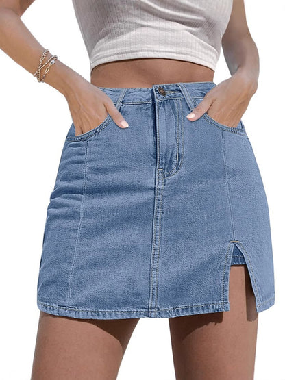 luvamia Skorts Skirts for Women Denim Mini Skirt Side Slit with High Waisted Jean Shorts Stretchy