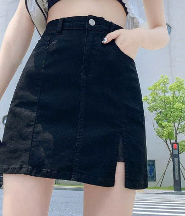 luvamia Skorts Skirts for Women Denim Mini Skirt Side Slit with High Waisted Jean Shorts Stretchy