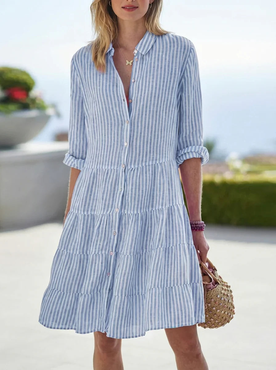 Mabel | Women’s Vertical Patterned Shirt Style Dress - Seldom Seen Styles