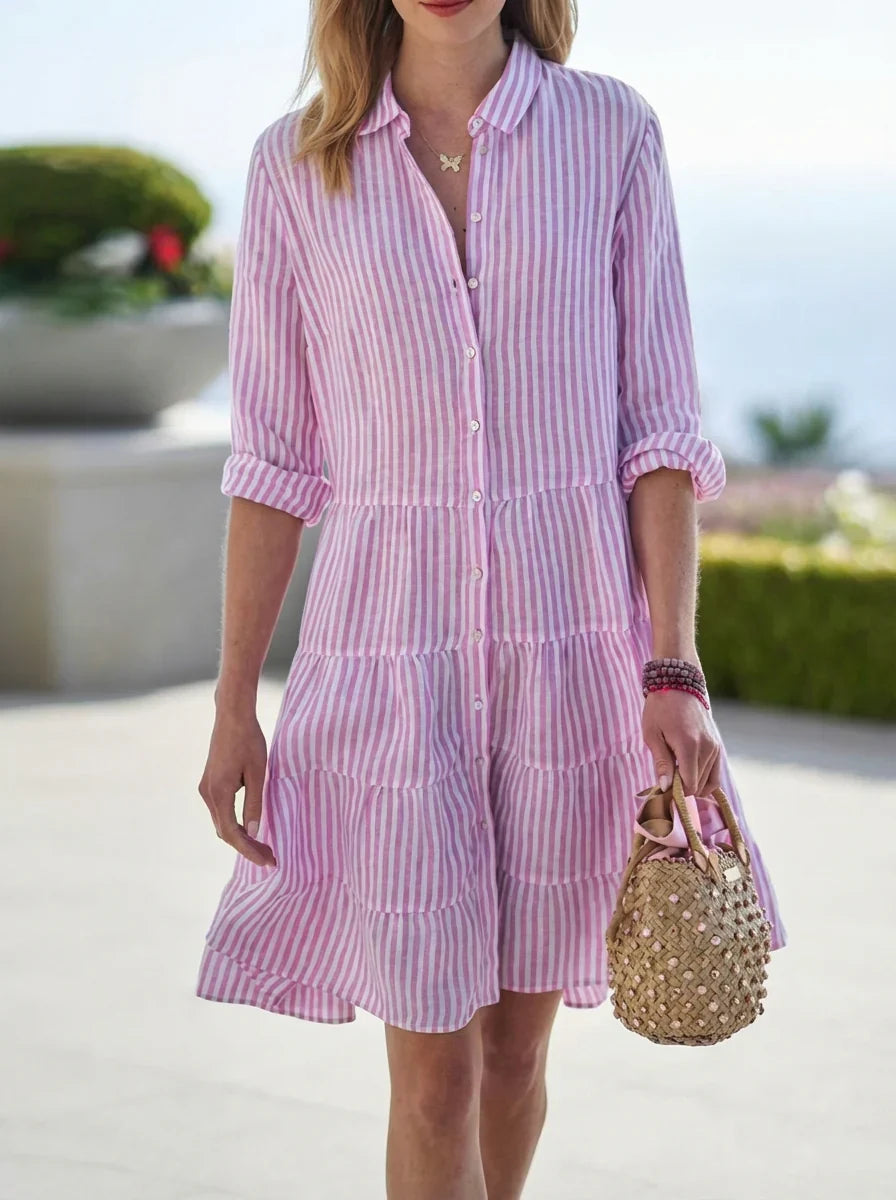 Mabel | Women’s Vertical Patterned Shirt Style Dress - Seldom Seen Styles
