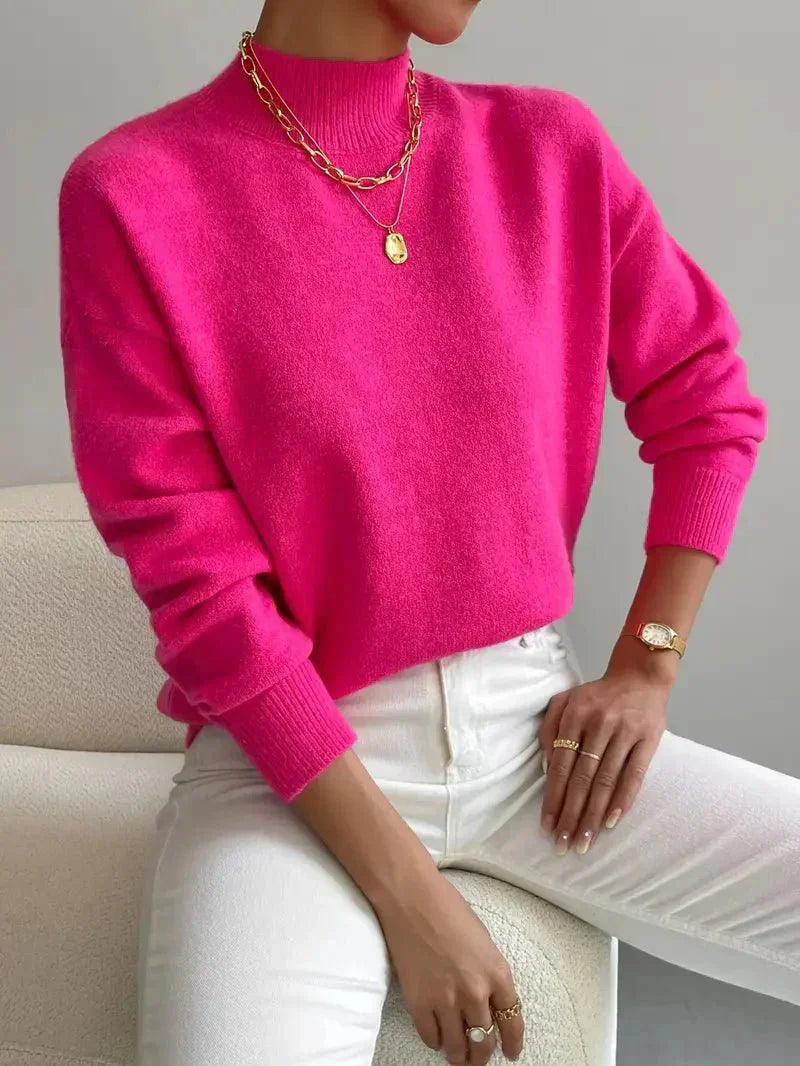 Soft Sweaters for Women, Half Turtleneck Pullover Long Sleeve Sweater, Solid Color Drop Shoulder Loose Knitted Top