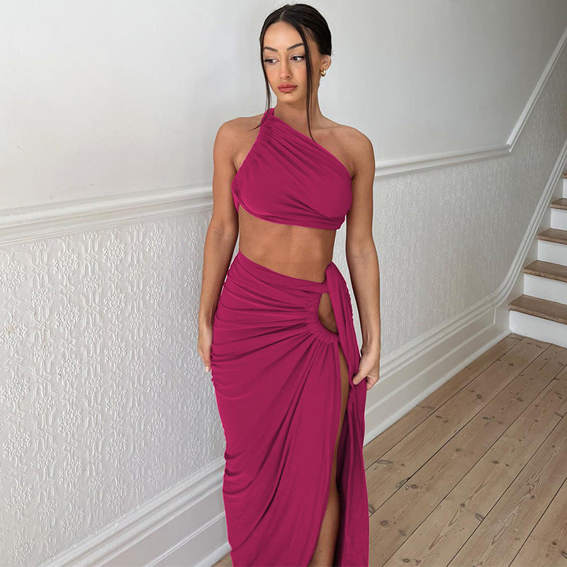 maxi dress with slit one shoulder dress two piece skirt set Sexy red one shoulder dress - Seldom Seen Styles
