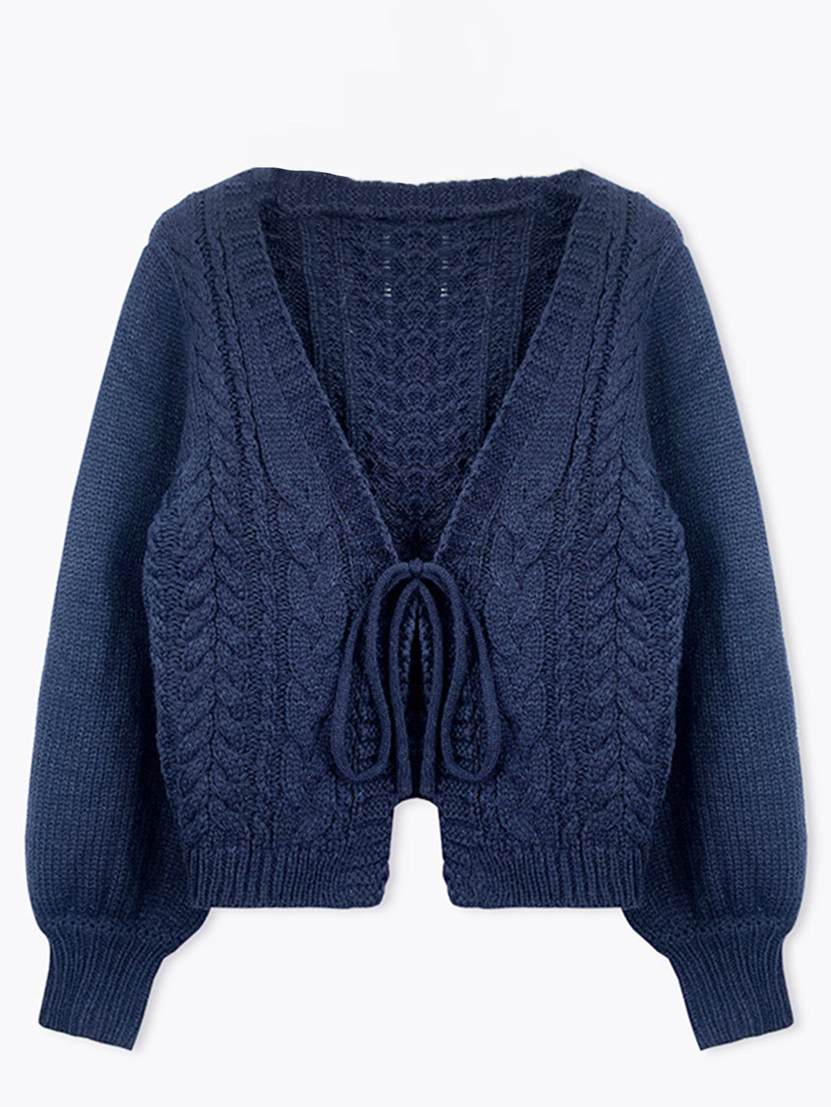 Women's Solid Drop Shoulder Tie Front Blue Cardigan,Comfort Basic Minimalist Fashion Casual Long Sleeve V Neck Knitwear for Fall & Winter, Lady Knitting Fabric Tops,Women Clothing for Daily Outdoor Wear, Womenswear - Seldom Seen Styles
